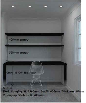 Desk + 2 Thick Shelves for Study Room